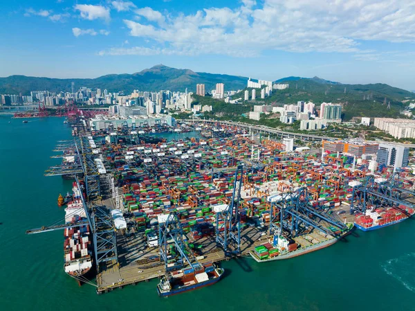 Hong Kong Diciembre 2021 Vista Superior Del Puerto Terminal Carga — Foto de Stock