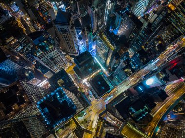 Central, Hong Kong - 06 December 2021: Aerial view of Hong Kong city at night