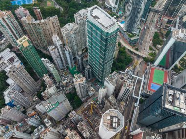 Wan Chai, Hong Kong - 16 Aralık 2021: Hong Kong şehrinin en iyi manzarası
