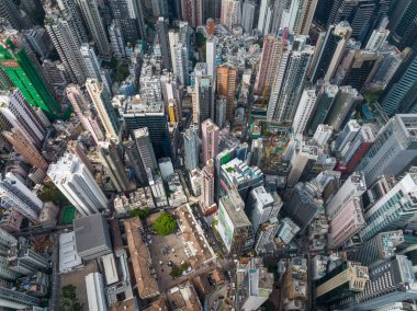 Merkez, Hong Kong - 16 Aralık 2021: Hong Kong şehrinin yukarıdan aşağı manzarası