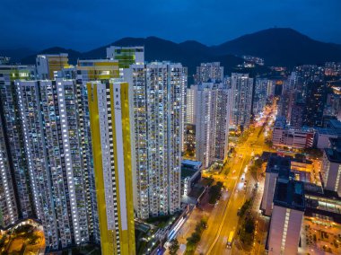 Sham Shui Po, Hong Kong - 28 Aralık 2021: Akşamları Hong Kong 'da ikamet yeri