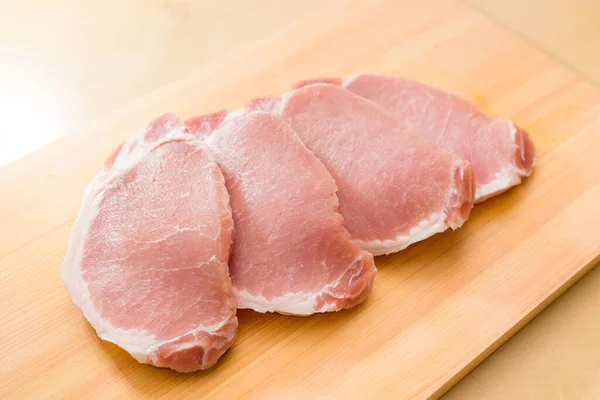 Raw Pork Meat Wooden Board — Stock Photo, Image