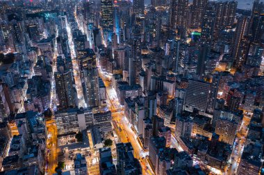 Hong Kong Mong Kok bölgesinin hava görüntüsü