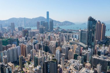 Hong Kong Mong Kok bölgesinin hava görüntüsü