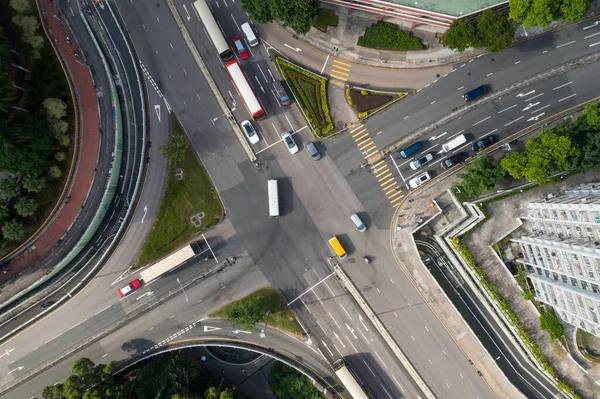 Hong Kong Trafik Kavşağının Yukarıdan Aşağı Görüntüsü — Stok fotoğraf