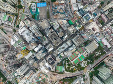 Hong Kong şehrinin tepeden aşağı manzarası