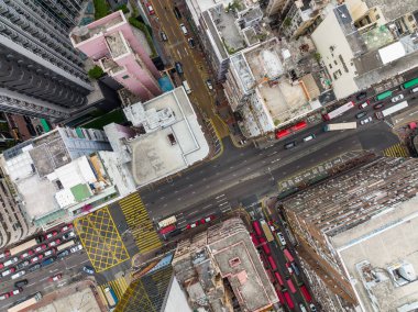Mong Kok, Hong Kong - 29 Ocak 2022: Hong Kong şehrinin üst manzarası