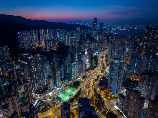 Veduta Aerea Hong Kong Ciy Notte — Foto Stock