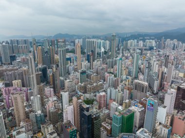 Mong Kok, Hong Kong - 29 Ocak 2022: Hong Kong şehrinin hava manzarası