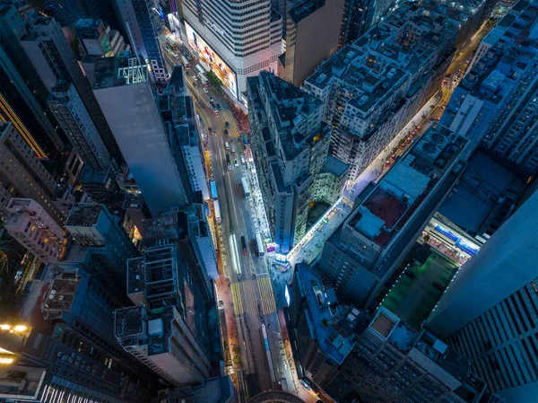 Causeway Bay Hongkong Ledna 2022 Dron Přeletěl Noci Nad Městem — Stock fotografie