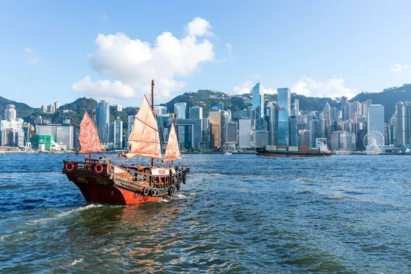 Hong Kong June 2017 Red Sail Junk Hong Kong Victoria — стокове фото