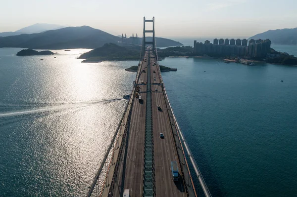 Drohne Fliegt Über Die Brücke Von Tsing — Stockfoto