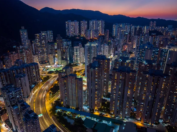 Вид Воздуха Город Гонконг Ночью — стоковое фото