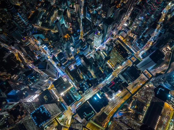 Top Donw Vista Ciudad Hong Kong Por Noche —  Fotos de Stock