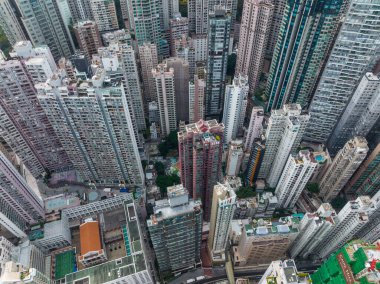 Merkez, Hong Kong - 16 Aralık 2021: Hong Kong iş bölgesinin hava görüntüsü