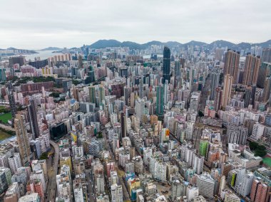 Mong Kok, Hong Kong - 22 Kasım 2021: Hong Kong şehrinin hava manzarası