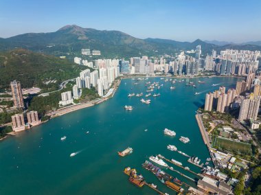 Hong Kong şehrinin Üstten Görünüm