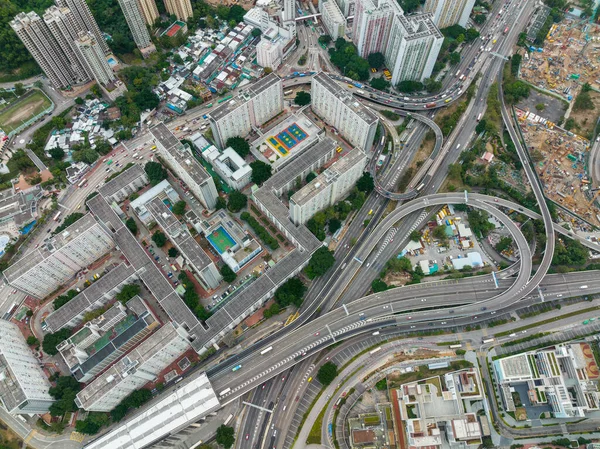 Hong Kong Şehri Trafik Sisteminin Yukarıdan Aşağı Görüntüsü — Stok fotoğraf