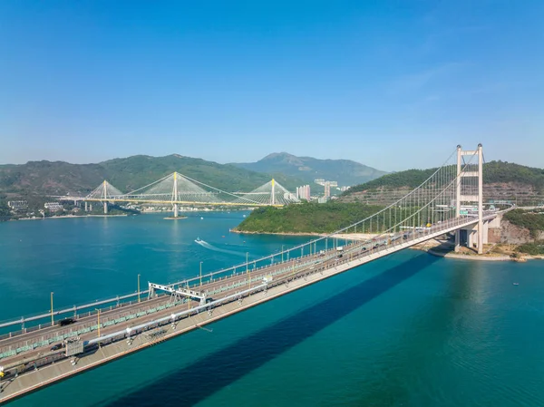 Drone Fly Hong Kong Tsing Bridge — Stockfoto