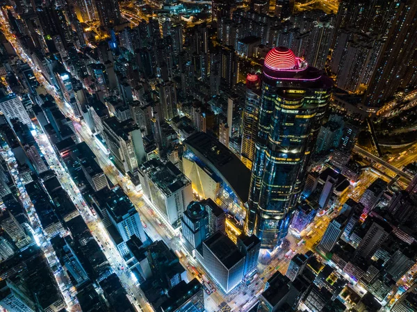 Widok Lotu Ptaka Miasto Hong Kong Nocy — Zdjęcie stockowe