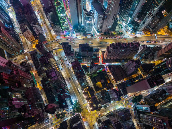 Causeway bay, Hong Kong - 25 January 2022: Top down view of Hong Kong city at night