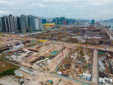 Kai Tak, Hong Kong - 07 Aralık 2021: İnşaat alanının üst görüntüsü