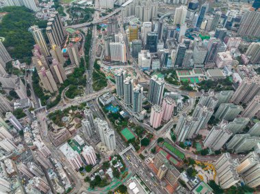 Diamond Hill, Hong Kong - 22 Kasım 2021: Hong Kong şehrinin hava manzarası