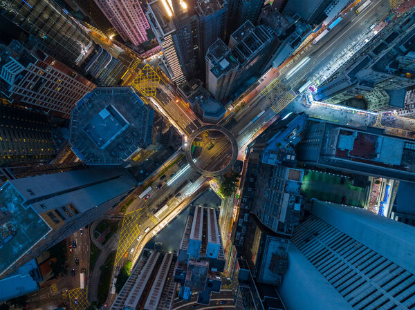 Causeway Bay, Hong Kong - 30 January 2022: Top down view of Hong Kong city at night