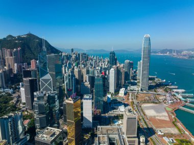 Merkez, Hong Kong - 08 Aralık 2021: Hong Kong şehrinin üst manzarası