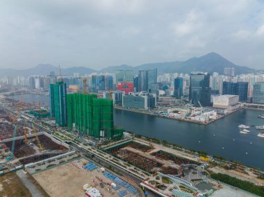 Kai Tak, Hong Kong - 31 Aralık 2021: Kowloon tarafındaki merkez iş bölgesi