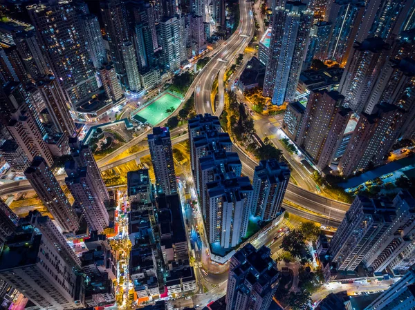 夜の香港の街のトップビュー — ストック写真
