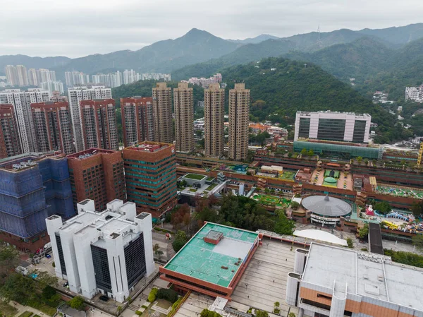 Sha Tin Hong Kong Janeiro 2022 Drone Sobrevoa Distrito Residencial — Fotografia de Stock