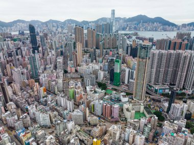 Mong Kok, Hong Kong - 22 Kasım 2021: Hong Kong şehrinin hava manzarası