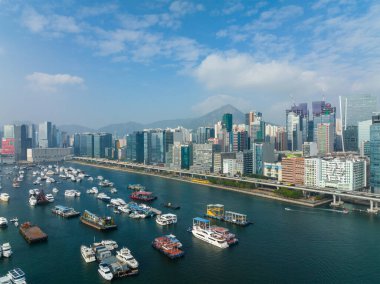 Kai Tak, Hong Kong - 31 Aralık 2021: Kowloon tarafında Tayfun sığınağı