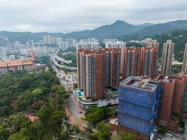 Sha Tin Hong Kong Janeiro 2022 Drone Sobrevoa Distrito Residencial — Fotografia de Stock