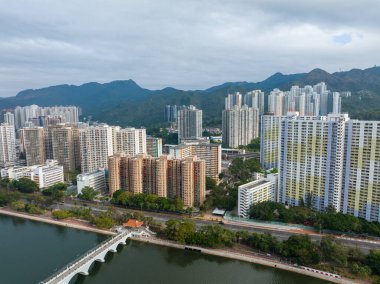 Sha Tin, Hong Kong - 26 Ocak 2022: Hong Kong yerleşim bölgesi manzarası