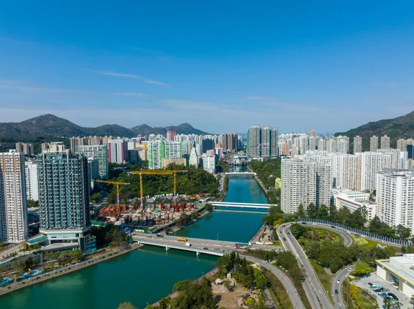 Tuen Mun Hong Kong Fevereiro 2022 Drone Sobrevoa Distrito Residencial — Fotografia de Stock