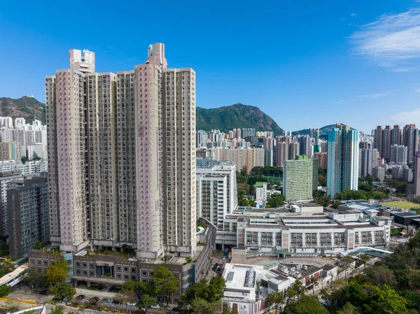 Lok Fu, Hong Kong - 30 Ocak 2022: Hong Kong şehrinin hava manzarası