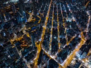 Sham Shui Po, Hong Kong - 22 Ocak 2022: Hong Kong şehrinin hava manzarası