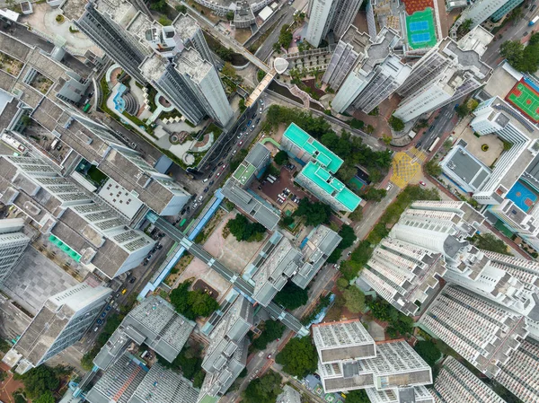 Hong Kong Yerleşim Bölgesinin Tepeden Aşağı Manzarası — Stok fotoğraf