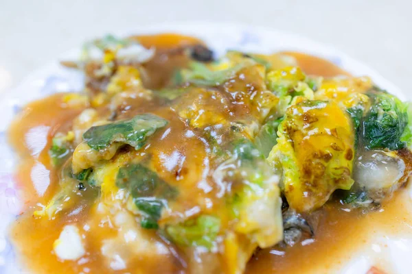 Taiwanese Oyster Omelet Dish Restaurant — Stock Photo, Image