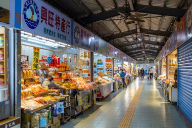 Taiwan - 04 April 2022: Seafood restaurant souvenir store in Yehliu