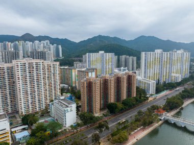 Sha Tin, Hong Kong - 26 Ocak 2022: Hong Kong yerleşim bölgesi manzarası