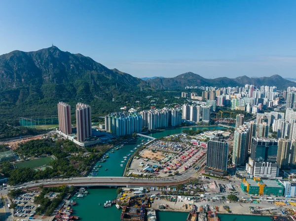 Tuen Mun Hong Kong Fevereiro 2022 Drone Sobrevoa Distrito Residencial — Fotografia de Stock