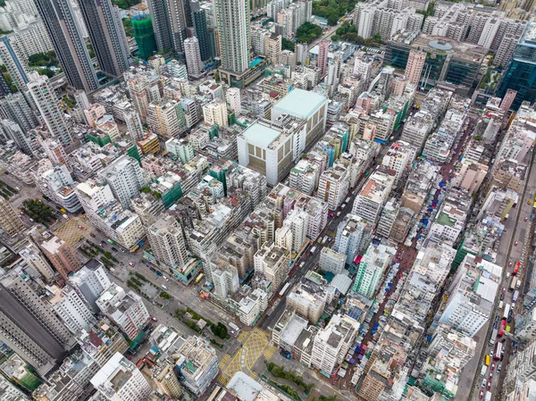 Drone Volar Sobre Ciudad Hong Kong — Foto de Stock