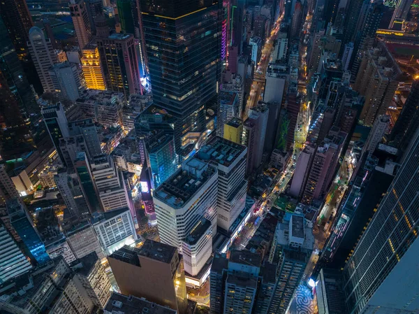 Causeway Bay Hongkong Ledna 2022 Dron Přeletěl Noci Nad Městem — Stock fotografie