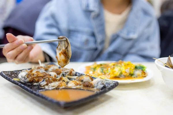 Oyster Omelette Taiwanês Restaurante — Fotografia de Stock