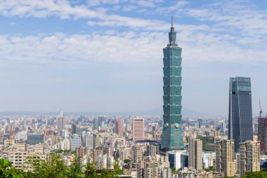 Taipei, Taiwan - 09 April 2022: Taipei city skyline and city life