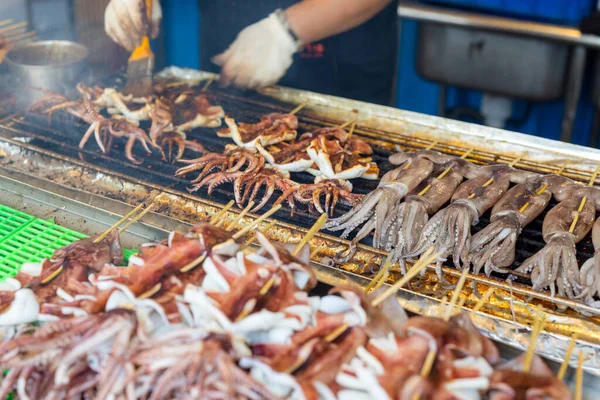 Grill Bläckfisk Gatumarknaden Taiwan — Stockfoto