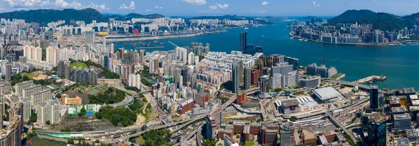 Hong Kong Eylül 2019 Kowloon Tarafındaki Hong Kong Şehrinin Havadan — Stok fotoğraf